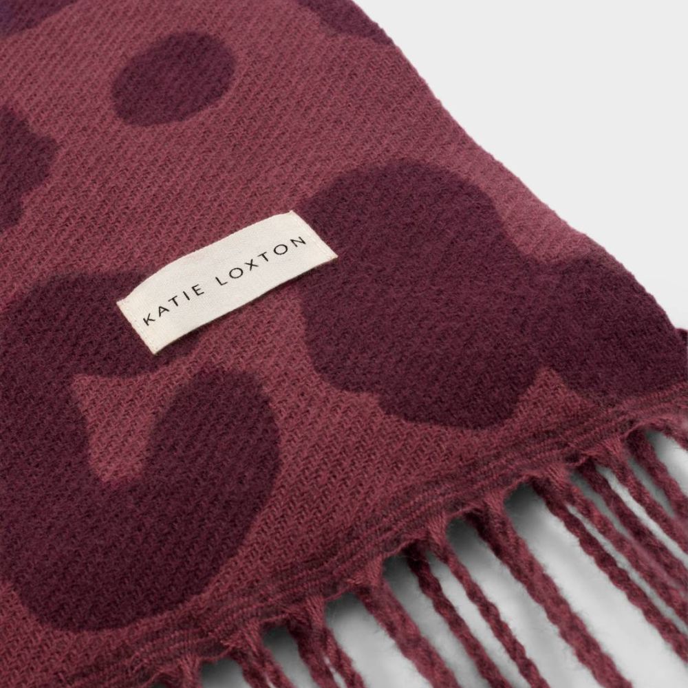 Katie Loxton Leopard Printed Blanket Scarf - Mauve/Cherry