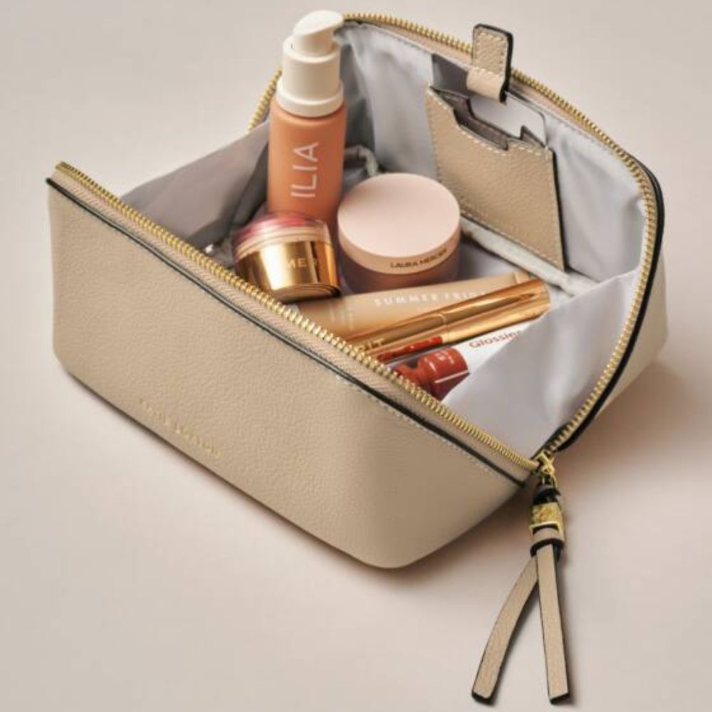 Katie Loxton Light Taupe Fold-Out Mirror Makeup Bag