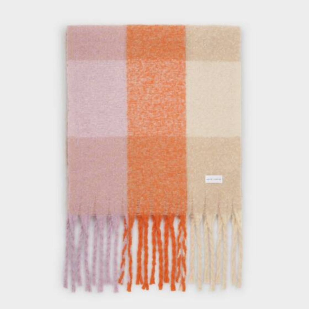 Katie Loxton Lilac & Orca Recycled Checked Tassel Scarf