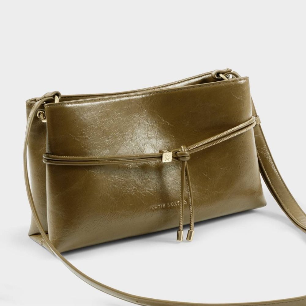 Katie Loxton Lori Patent Crackle Crossbody Bag - Deep Olive
