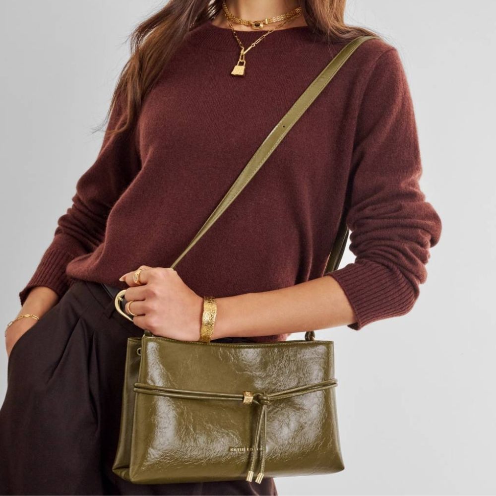 Katie Loxton Lori Patent Crackle Crossbody Bag - Deep Olive