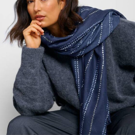 Katie Loxton Navy, Blue & Silver Dotted Stripe Printed Foil Scarf