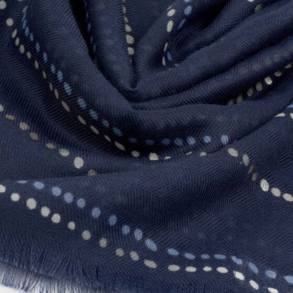 Katie Loxton Navy, Blue & Silver Dotted Stripe Printed Foil Scarf