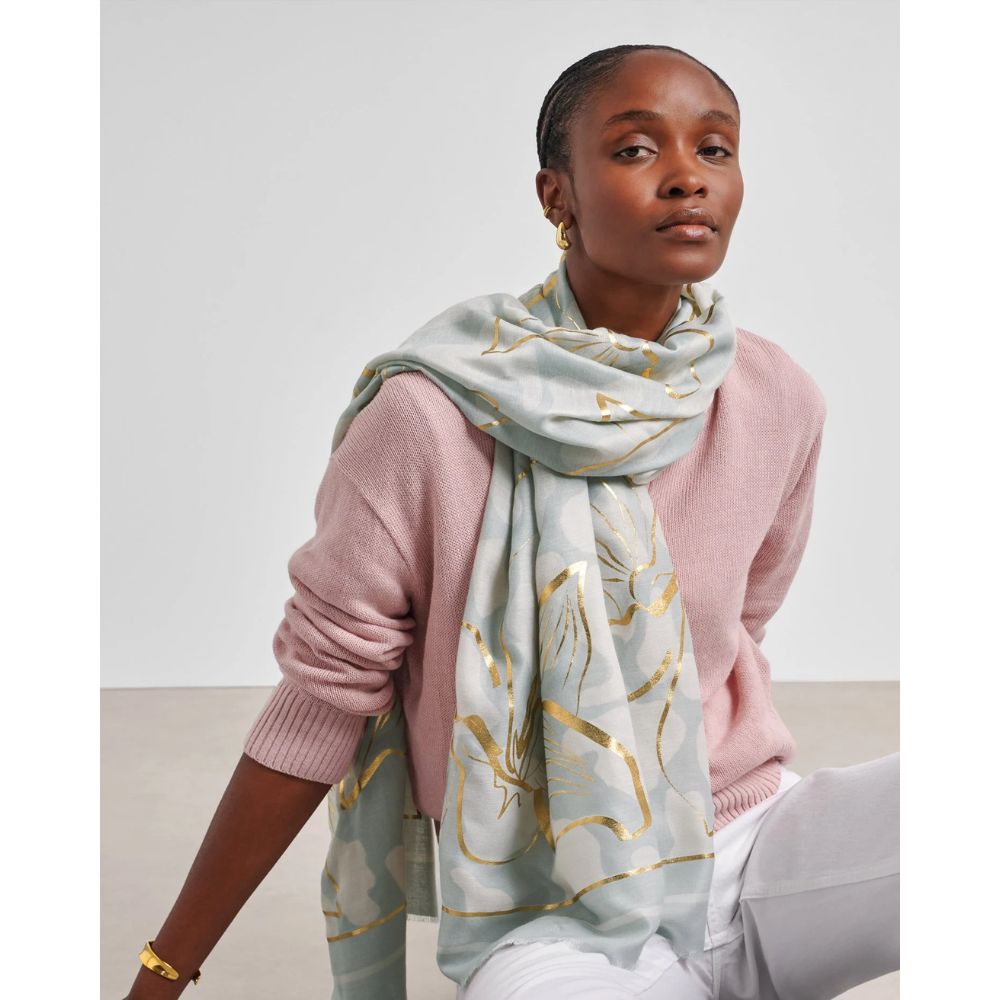 Katie Loxton One Size Printed Foil Scarf - Green Mist