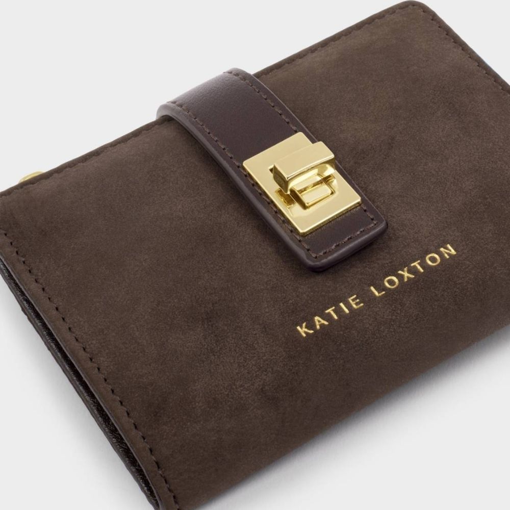 Katie Loxton Orin Suedette Twist Lock Purse - Bitter Chocolate