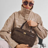 Katie Loxton Orin Top Handle Suedette Crossbody Bag - Bitter Chocolate