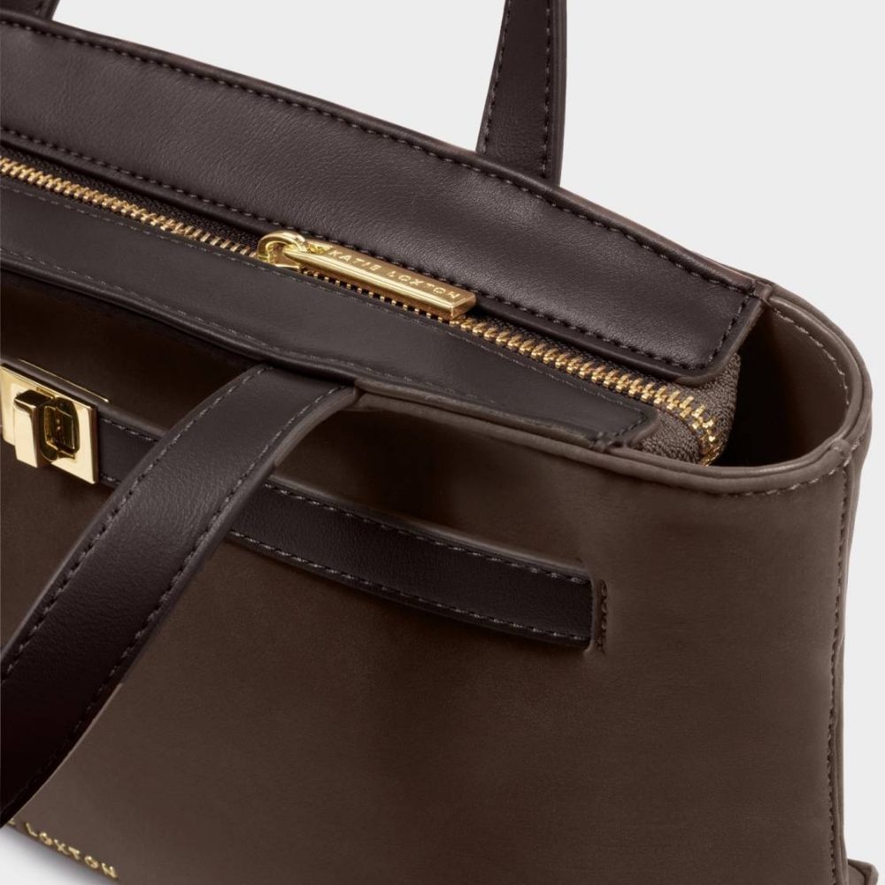 Katie Loxton Orin Top Handle Suedette Crossbody Bag - Bitter Chocolate