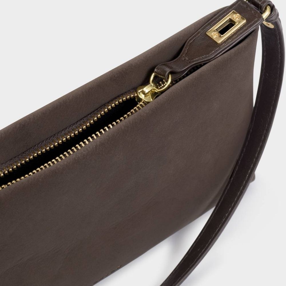 Katie Loxton Orin Twist Lock Suedette Small Shoulder Bag - Bitter Chocolate