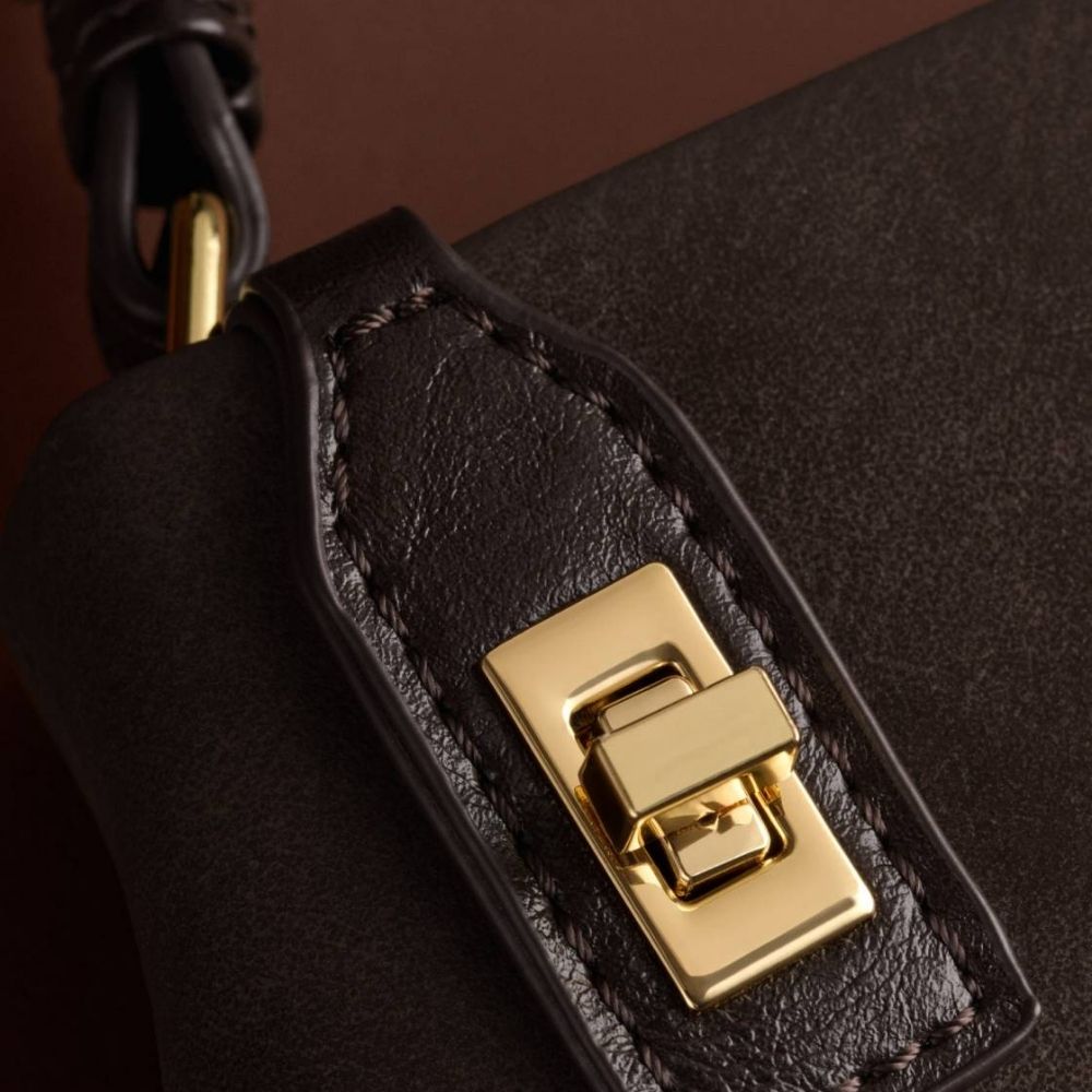 Katie Loxton Orin Twist Lock Suedette Small Shoulder Bag - Bitter Chocolate