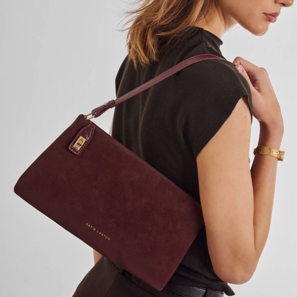 Katie Loxton Orin Twist Lock Suedette Small Shoulder Bag - Cherry