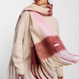 Katie Loxton Pink & Burgandy Recycled Checked Tassel Scarf