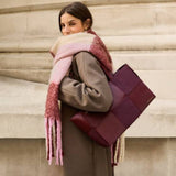 Katie Loxton Pink & Burgandy Recycled Checked Tassel Scarf