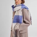 Katie Loxton Recycled Checked Tassel Scarf - Blue/Grey