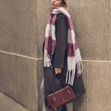 Katie Loxton Recycled Checked Tassel Scarf - Cherry