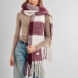 Katie Loxton Recycled Checked Tassel Scarf - Cherry