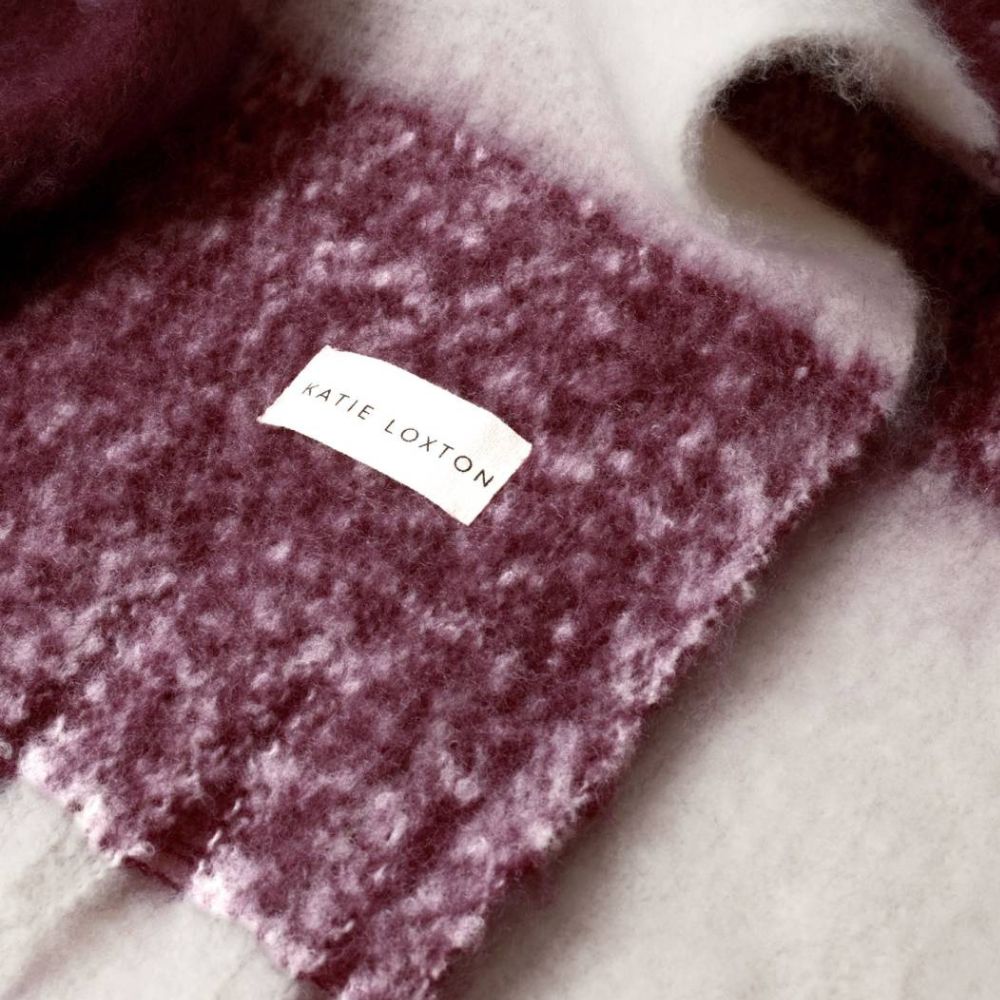 Katie Loxton Recycled Checked Tassel Scarf - Cherry