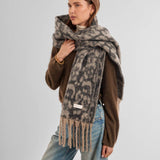 Katie Loxton Recycled Leopard Tassel Scarf - Chocolate