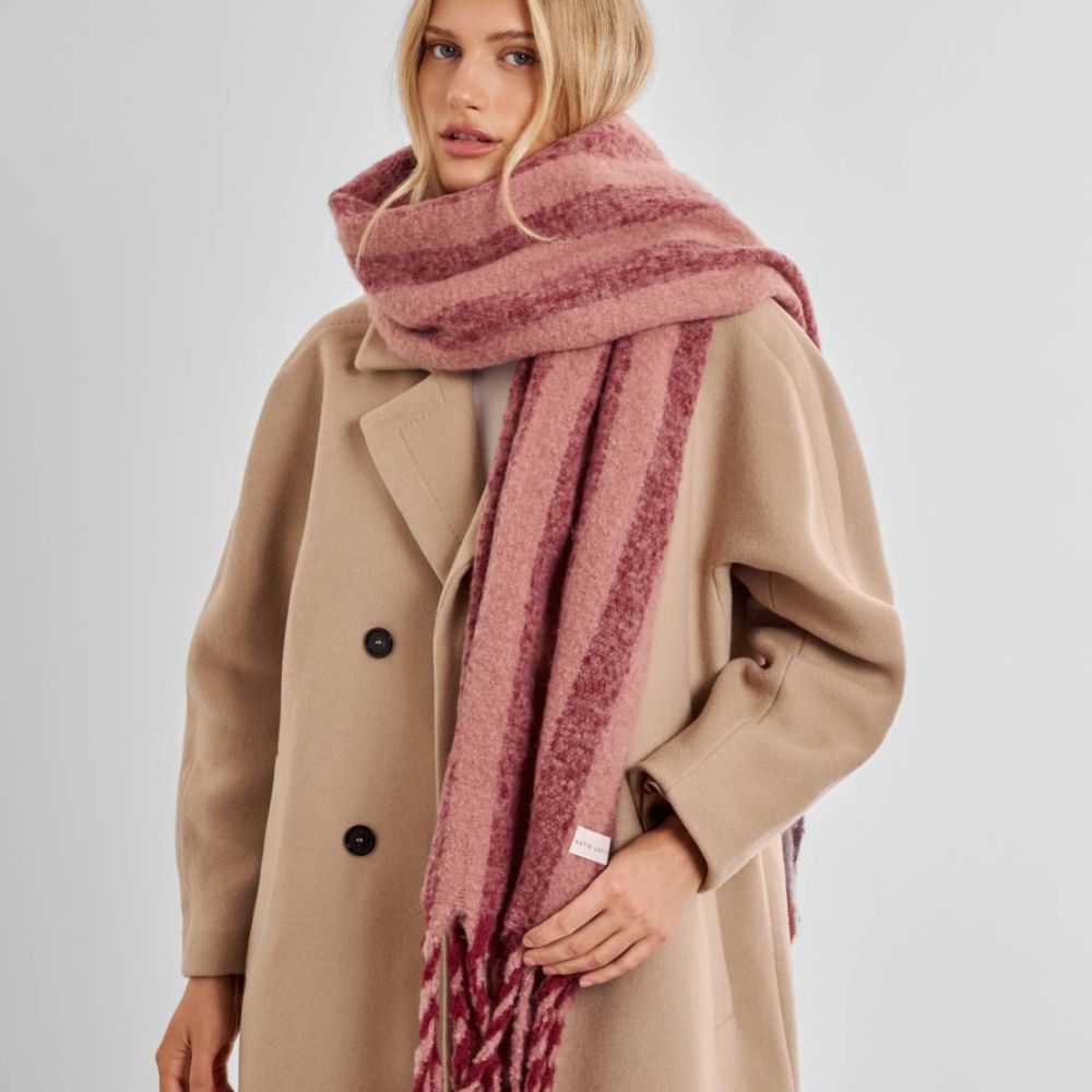 Katie Loxton Recycled Striped Tassel Scarf - Pink
