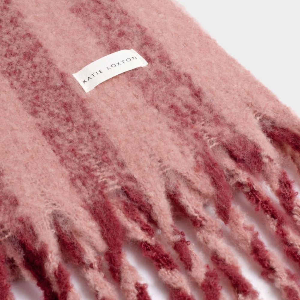 Katie Loxton Recycled Striped Tassel Scarf - Pink