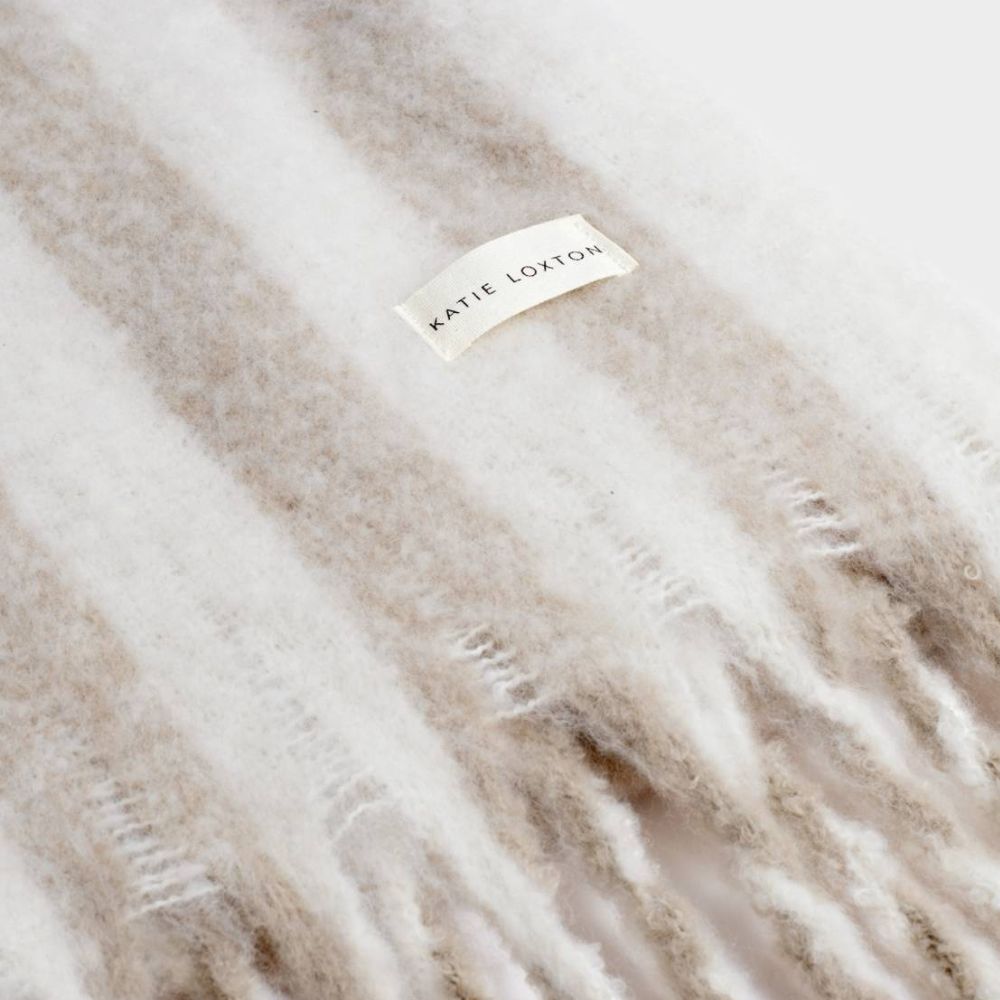 Katie Loxton Recycled Striped Tassel Scarf - Sand
