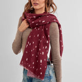 Katie Loxton Scattered Dots Printed Studded Scarf - Burgundy