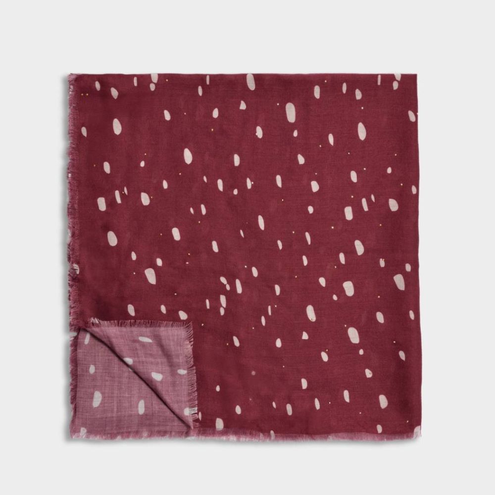 Katie Loxton Scattered Dots Printed Studded Scarf - Burgundy