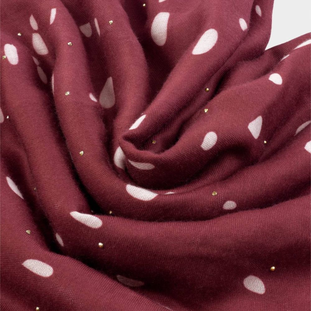 Katie Loxton Scattered Dots Printed Studded Scarf - Burgundy