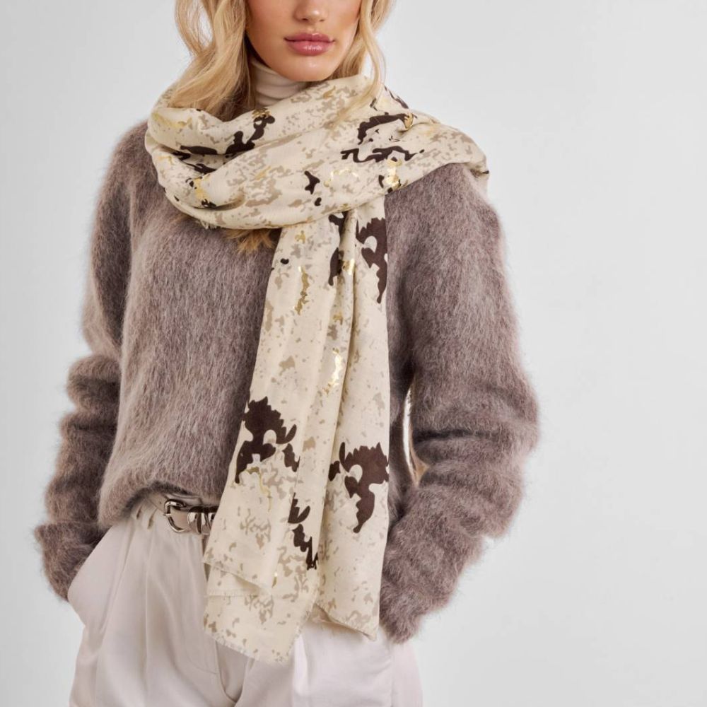 Katie Loxton Snake Printed Foil Scarf - Sand/Taupe/Gold