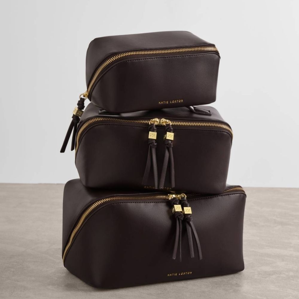 Katie Loxton Soho Medium Makeup & Wash Bag - Bitter Chocolate