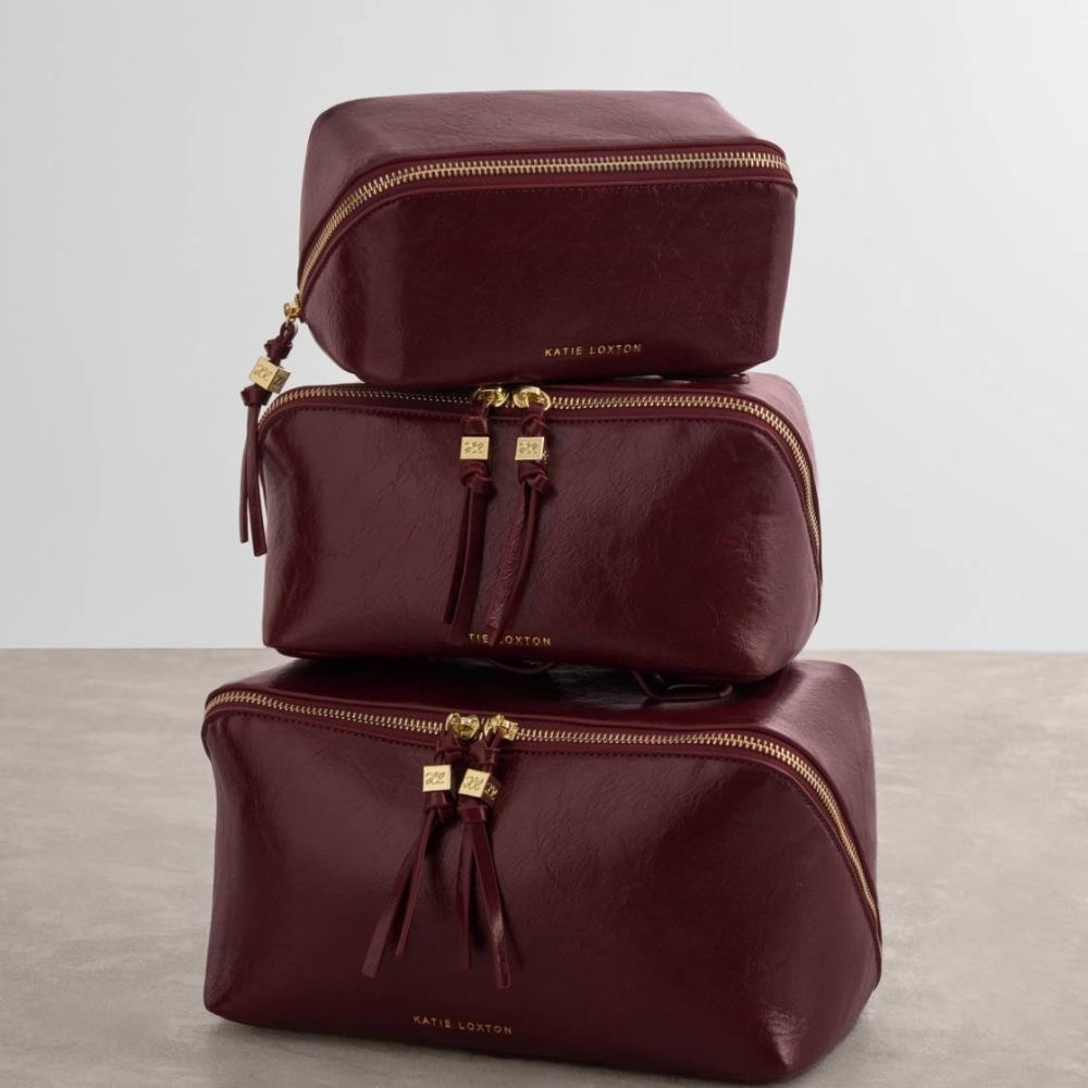 Katie Loxton Soho Medium Makeup & Wash Bag - Crackle Cherry
