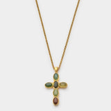 Katie Loxton Stone Cross Waterproof Gold Necklace - Green Agate