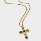 Katie Loxton Stone Cross Waterproof Gold Necklace - Green Agate