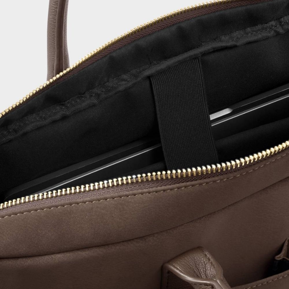 Katie Loxton Suedette City Laptop Bag - Chocolate