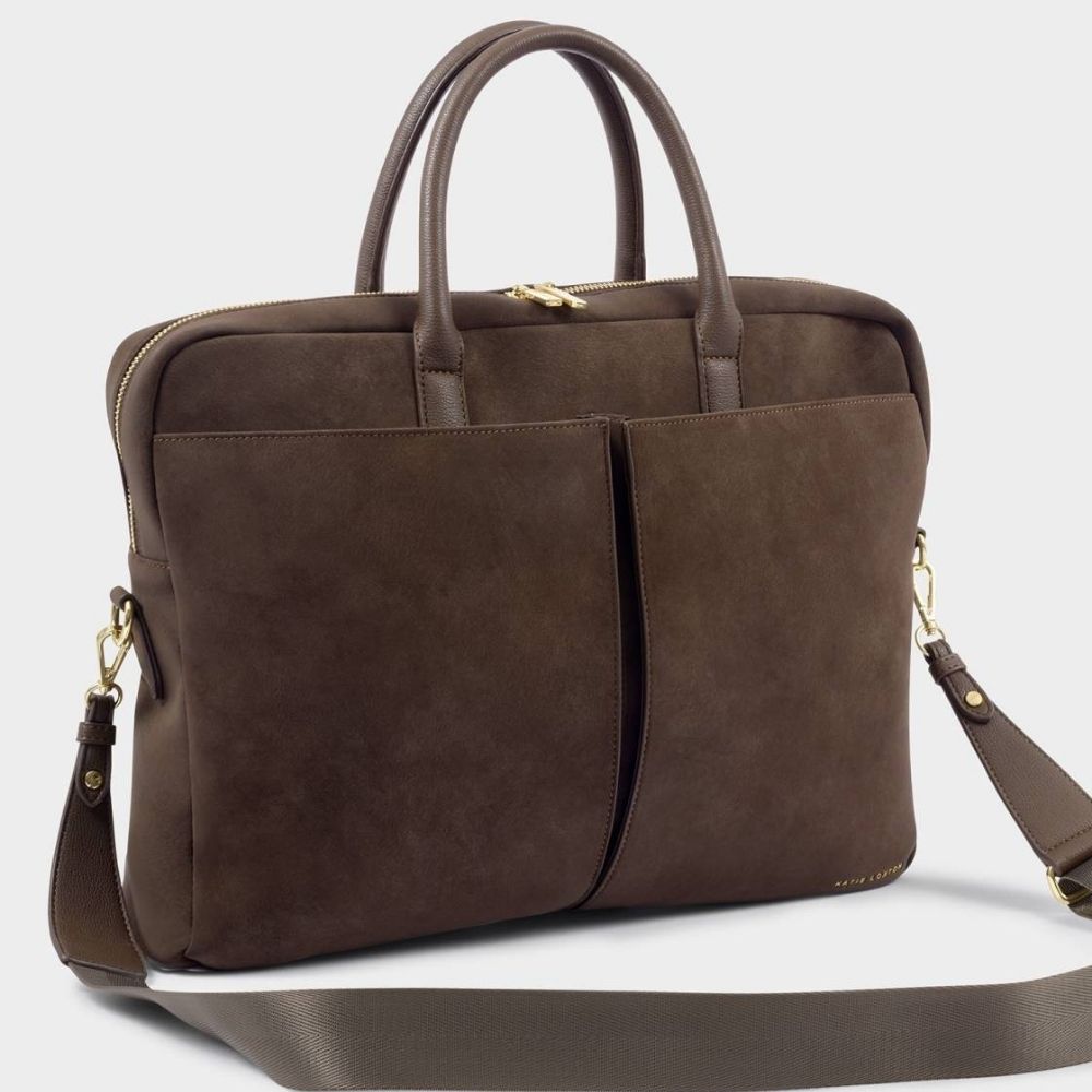 Katie Loxton Suedette City Laptop Bag - Chocolate