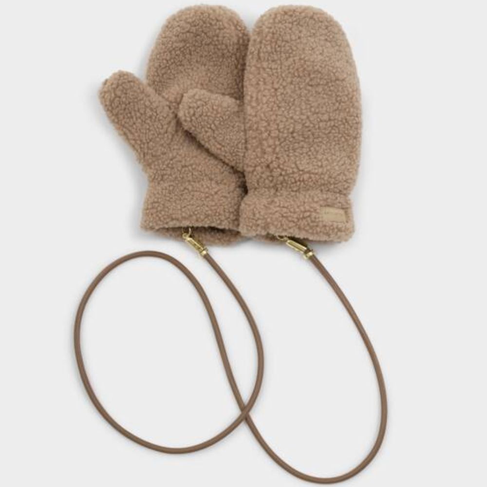 Katie Loxton Tan Teddy Mittens with Cord