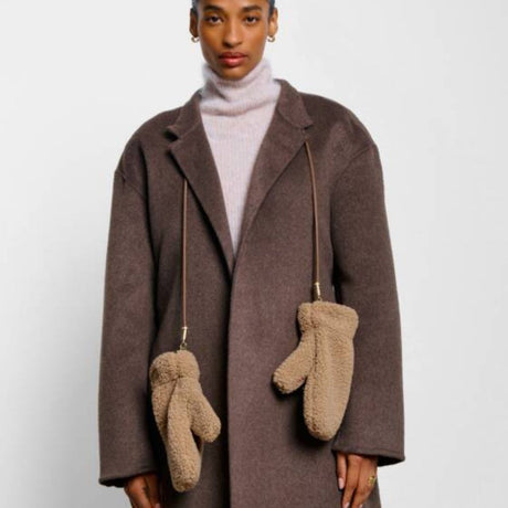 Katie Loxton Tan Teddy Mittens with Cord