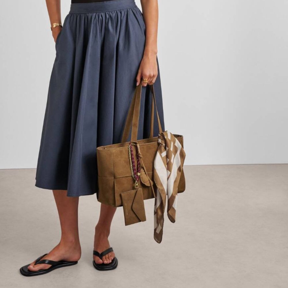 Katie Loxton Taya Hand Woven Suedette Tote Bag - Caramel
