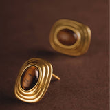Katie Loxton Tiger's Eye Waterproof Gold Button Stud Earrings