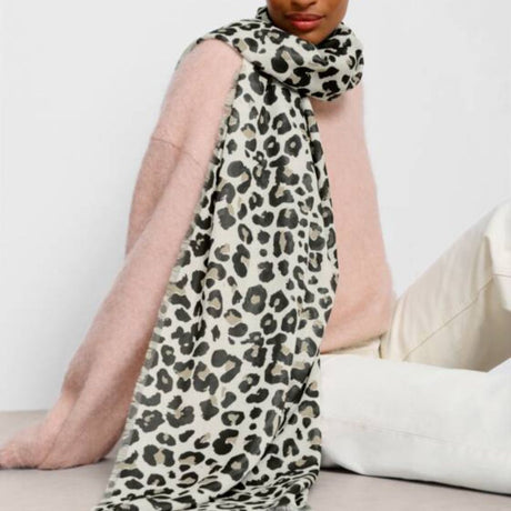 Katie Loxton Warm Grey, Taupe & Black Leopard Printed Scarf