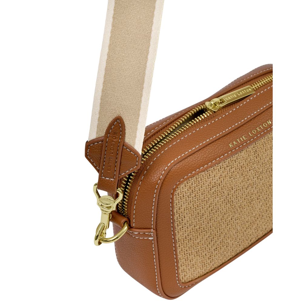 Katie Loxton Avery Raffia Small Crossbody Bag - Cognac