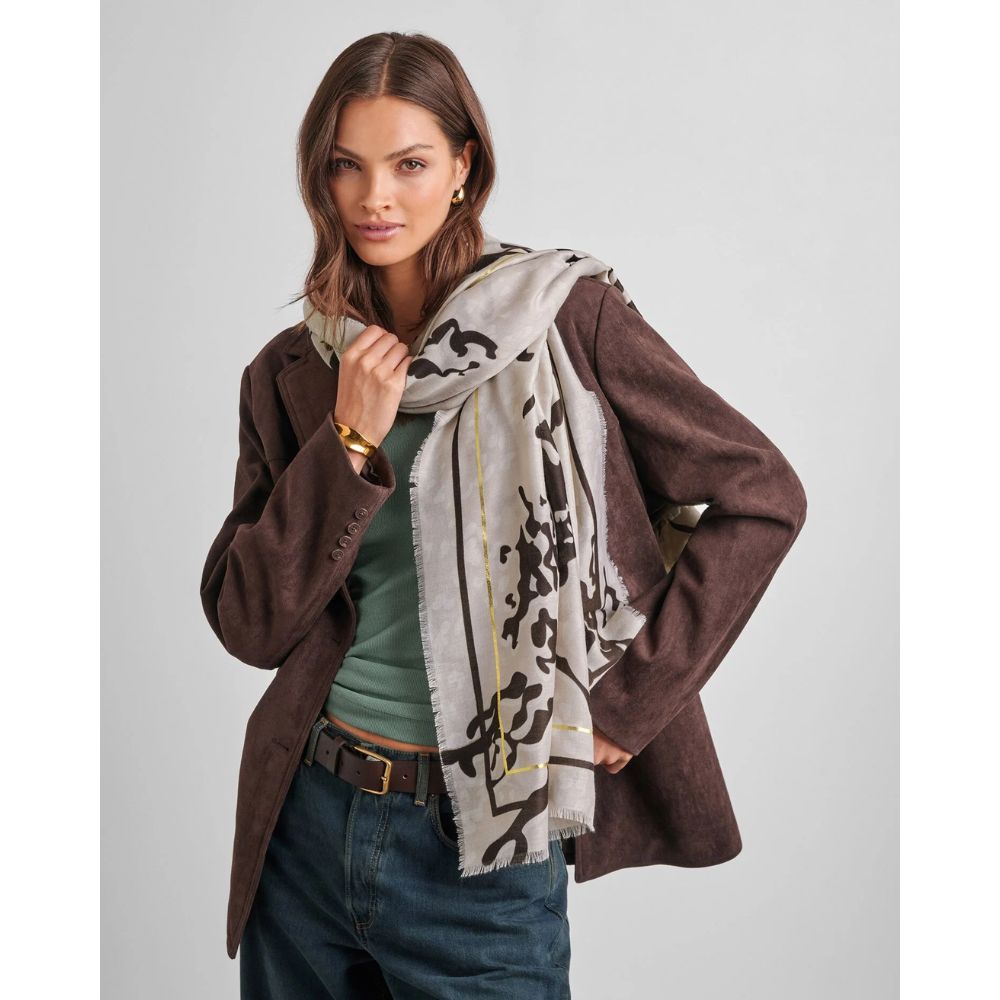 Katie Loxton One Size Printed Foil Scarf - Light Taupe
