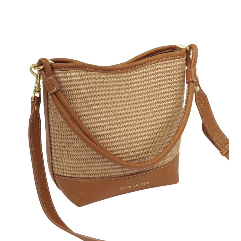 Katie Loxton Sorrento Raffia Bucket Bag - Cognac
