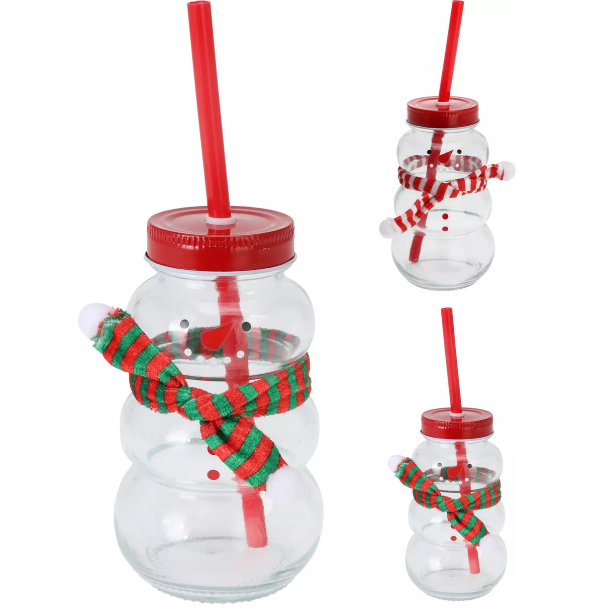 Koopman Snowman Drinking Glass Metal Lid & Scarf (Choice of 2)