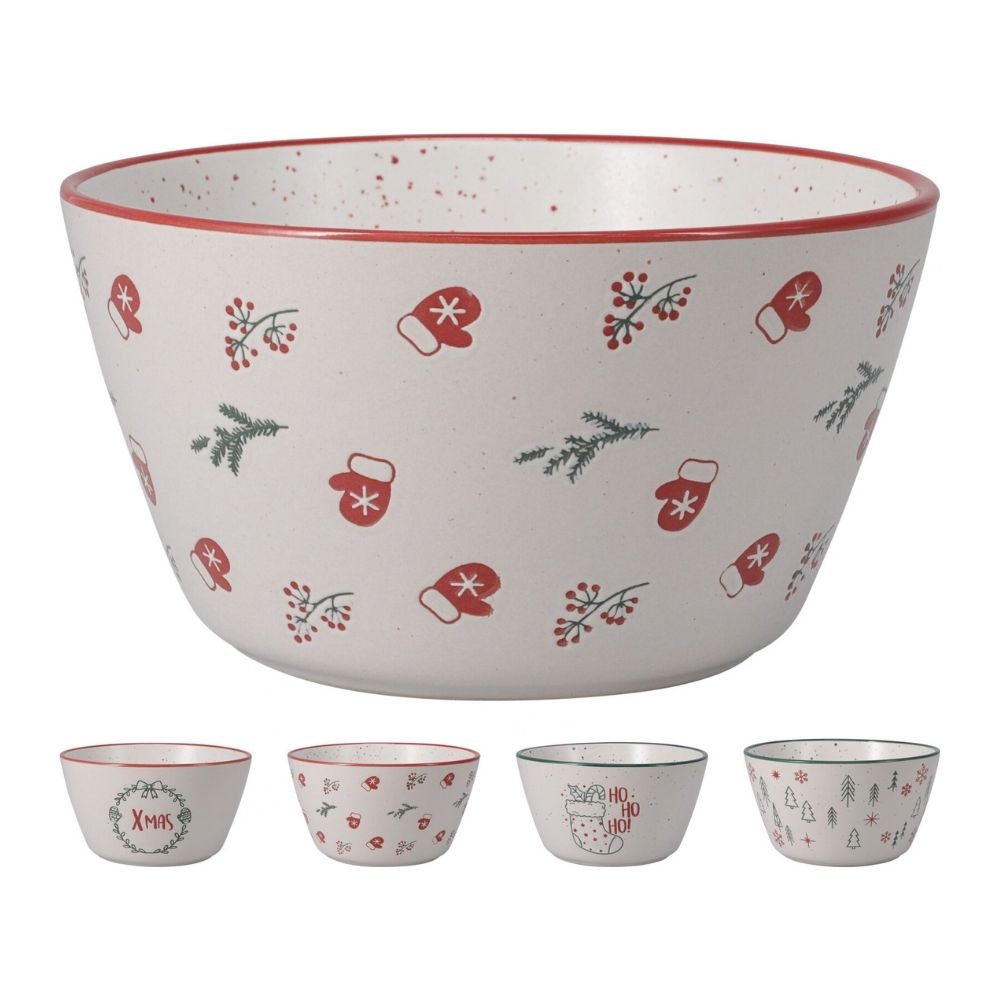 Koopman 14cm Festive Stoneware Bowl - (Choice of 4)