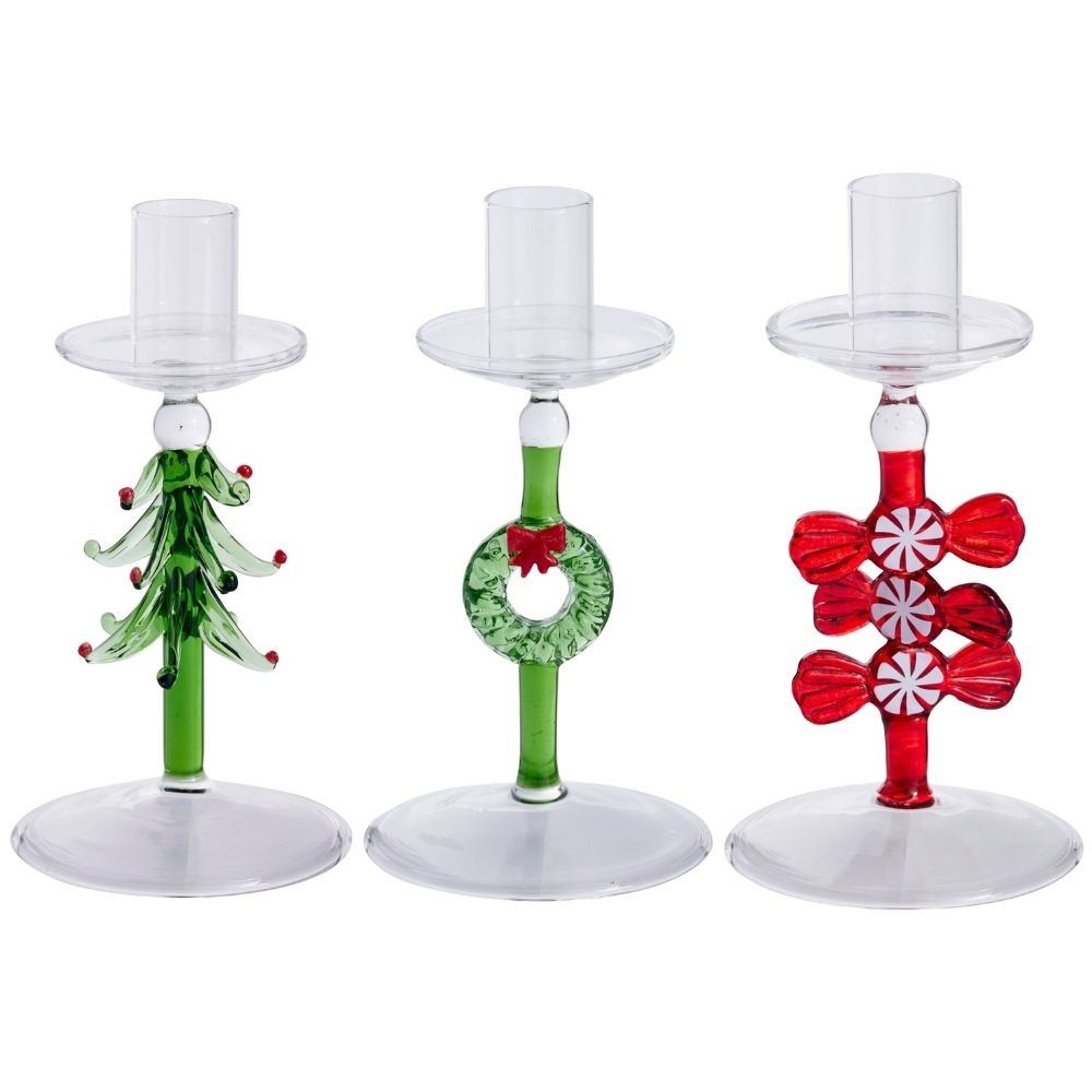 Koopman 16cm Glass Festive Shape Candle Holder - (Choice of 3)