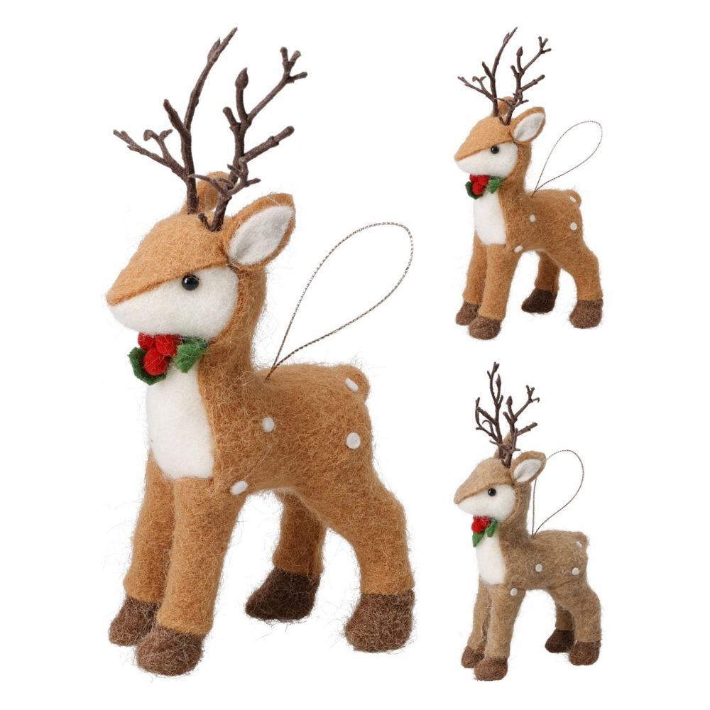 Koopman 24cm Fuzzy Reindeer Hanging Decoration - (Choice of 2)