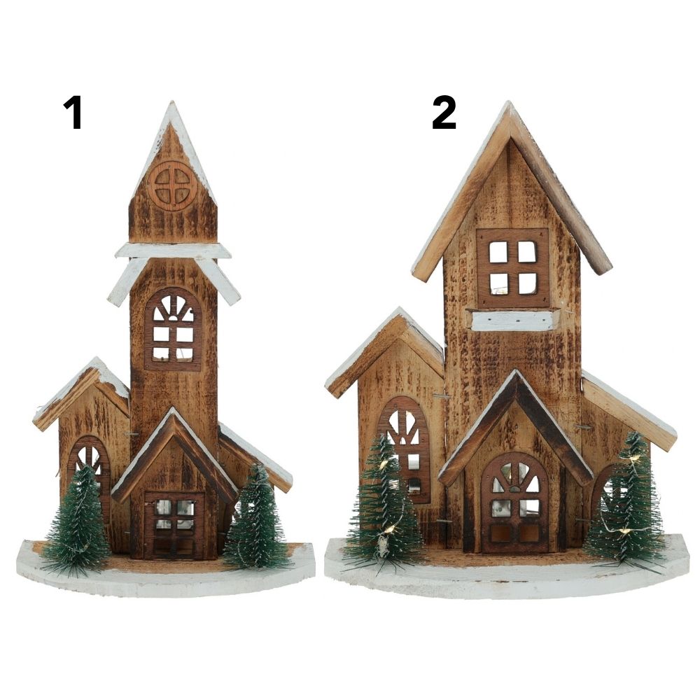 Koopman 27cm Wooden House LED Lights - (Choice of 2)
