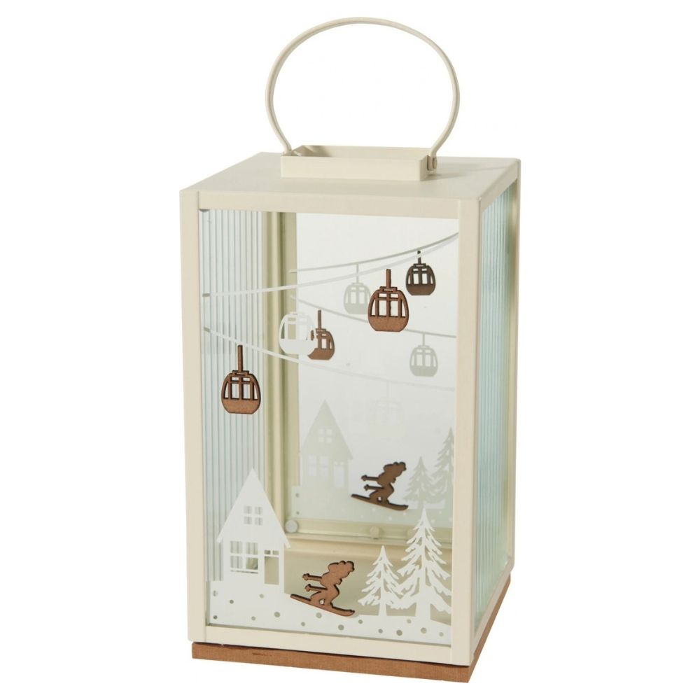 Koopman 28cm Metal Ski Scene Lantern - White