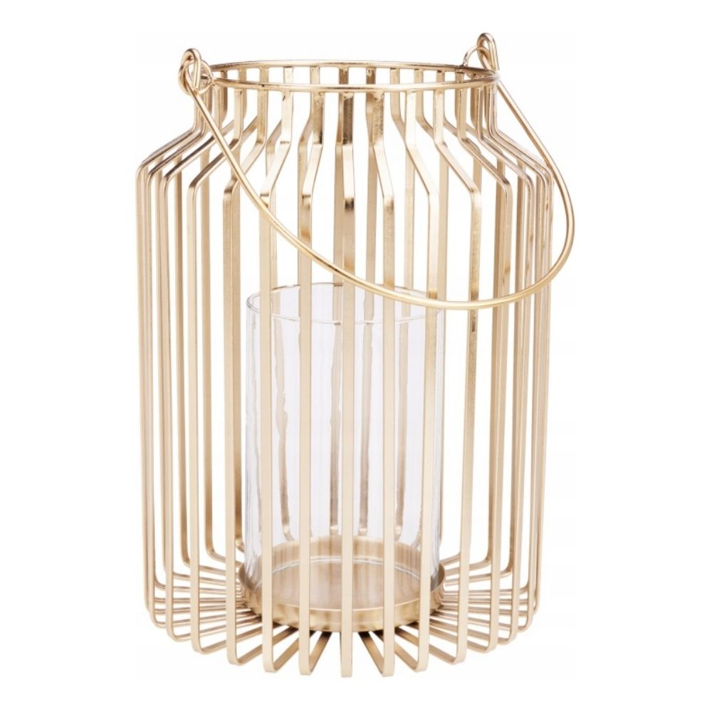 Koopman 29cm Metal Frame Glass Insert Lantern - Gold
