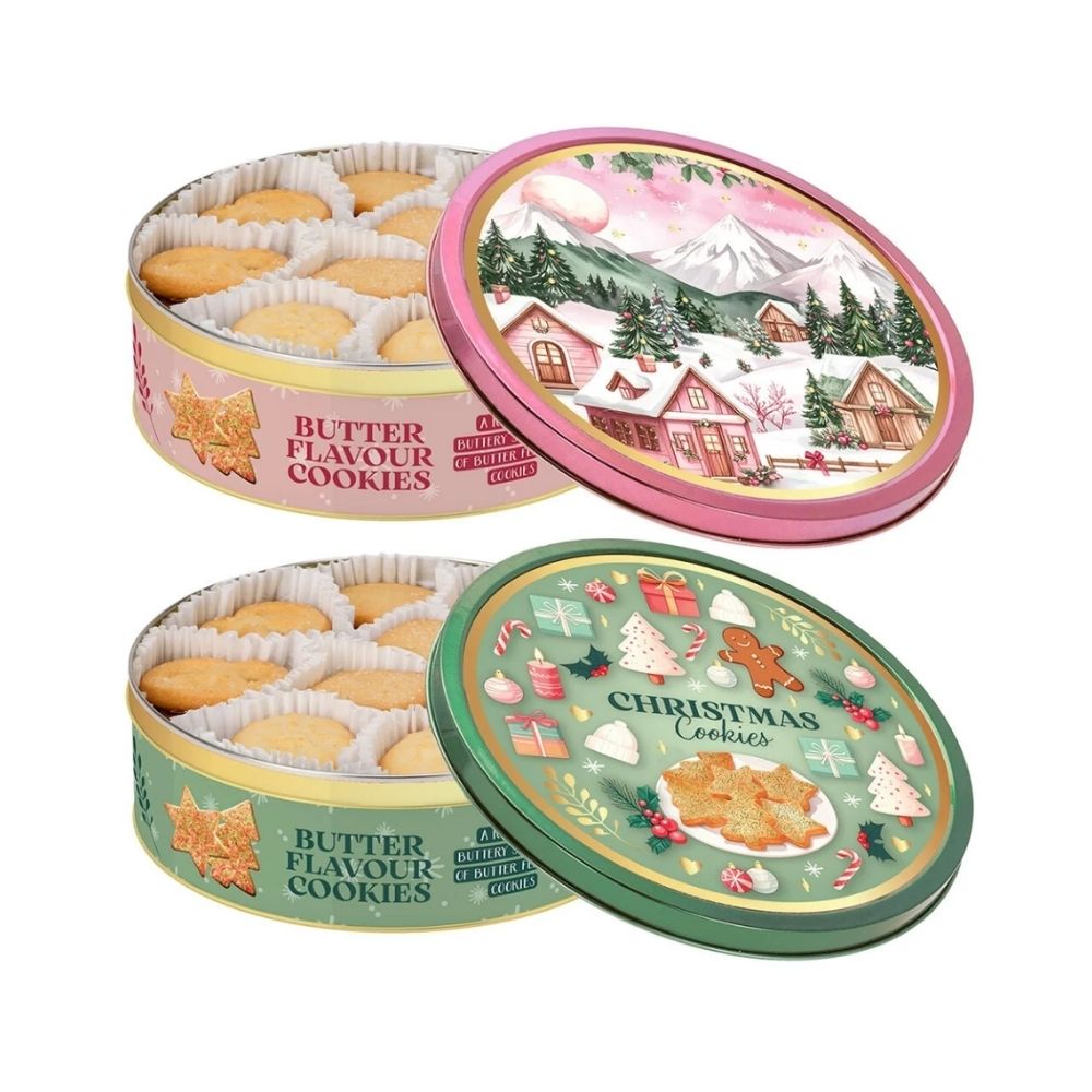 Koopman 340g Green/Pink Butter Biscuit Cookie Tin - (Choice of 2)